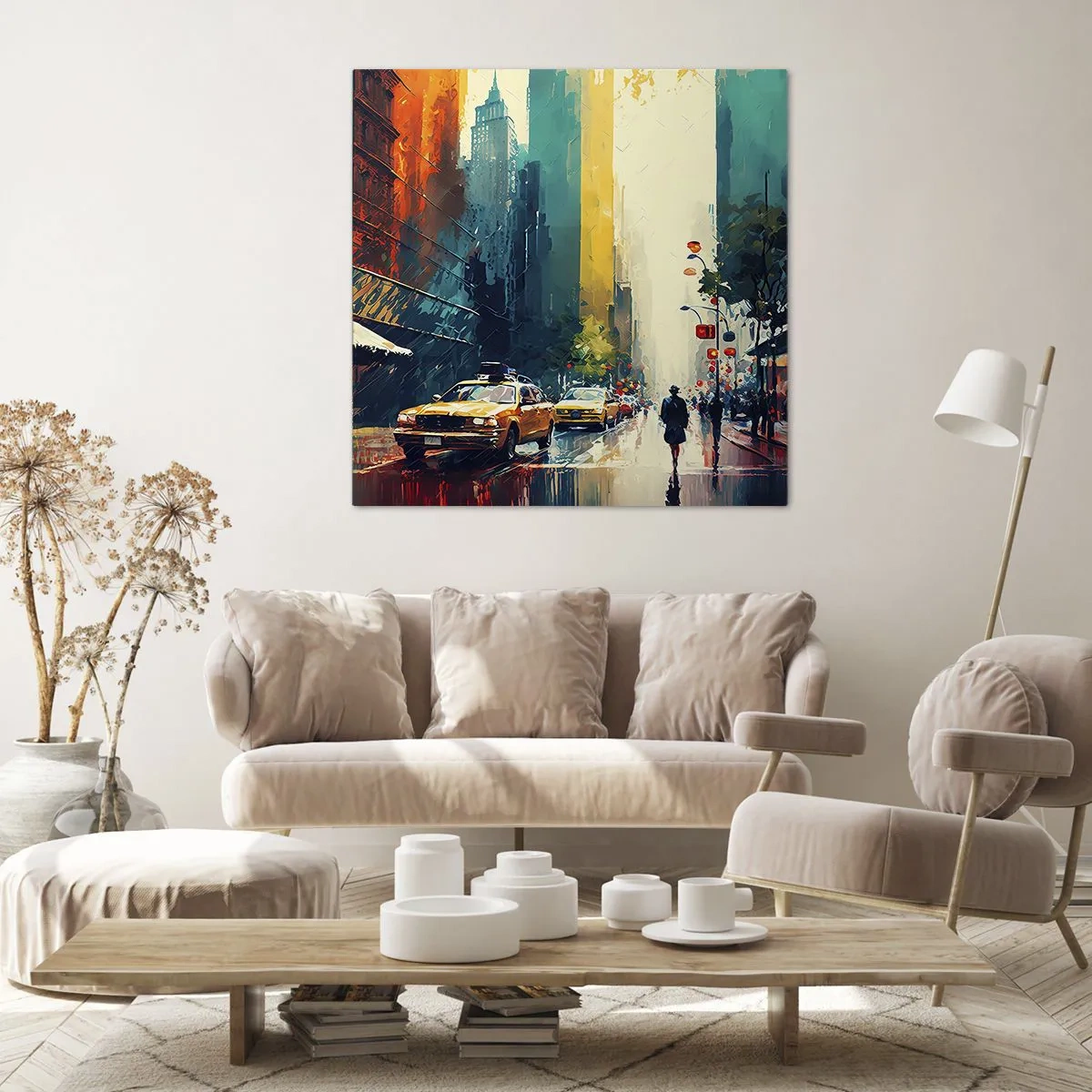 Impression sur toile - Image sur toile - New York – ici même la pluie est colorée - 70x70 cm