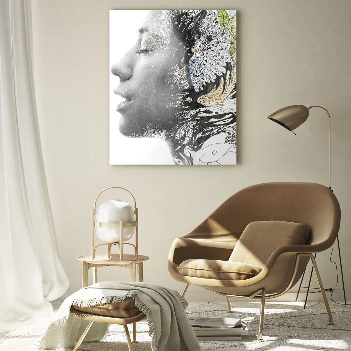Impression sur verre - Image sur verre - Profil d'une femme dans un collage artistique de nature et de noirceur - 80x120cm - Immergé dans la nature - Décoration murale moderne pour le salon et la chambre ARTTOR