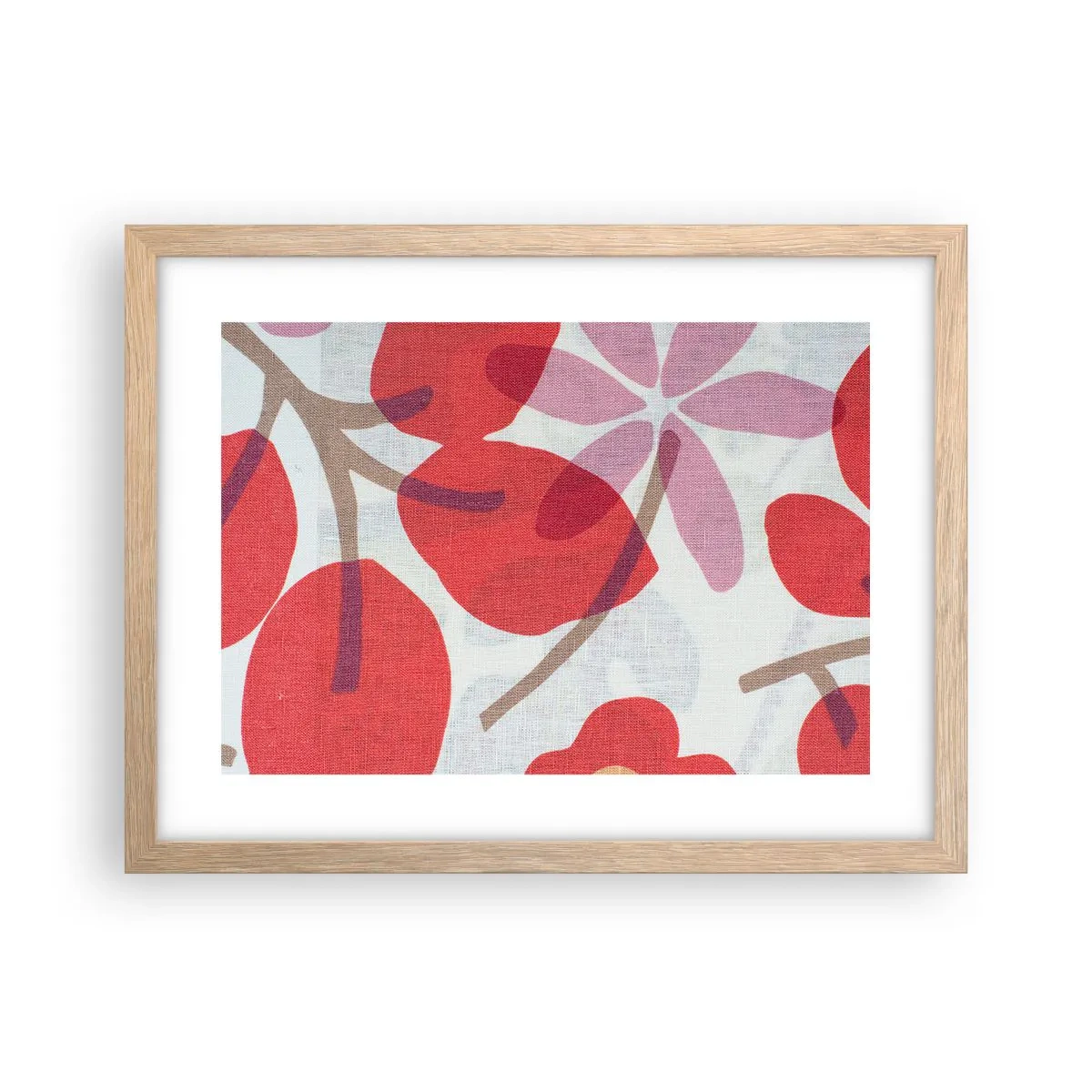 Affiche dans un chêne clair - Poster - Composition florale dans les roses - 40x30 cm