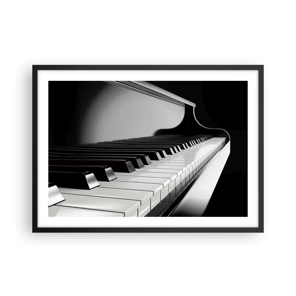 Affiche dans un cadre noir - Poster - Touches de piano dans une élégante photo en noir et blanc - 70x50cm - Harmonie des formes et des couleurs - Décoration murale moderne pour le salon et la chambre ARTTOR