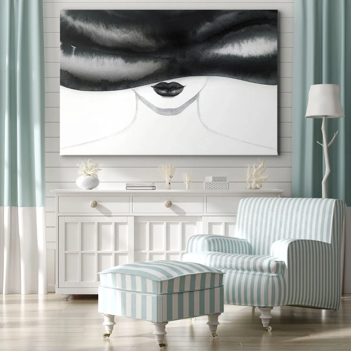 Impression sur toile - Image sur toile - Un portrait subtil d'une femme au visage couvert dans un style monochrome. - 120x80cm - Un mystère sensuel - Décoration murale moderne pour le salon et la chambre ARTTOR