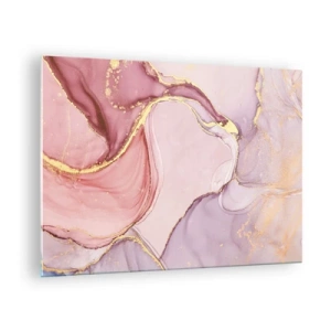Impression sur verre - Image sur verre - Une composition abstraite dans les tons de rose et d'or - 70x50cm - Caresse de couleurs - Décoration murale moderne pour le salon et la chambre ARTTOR