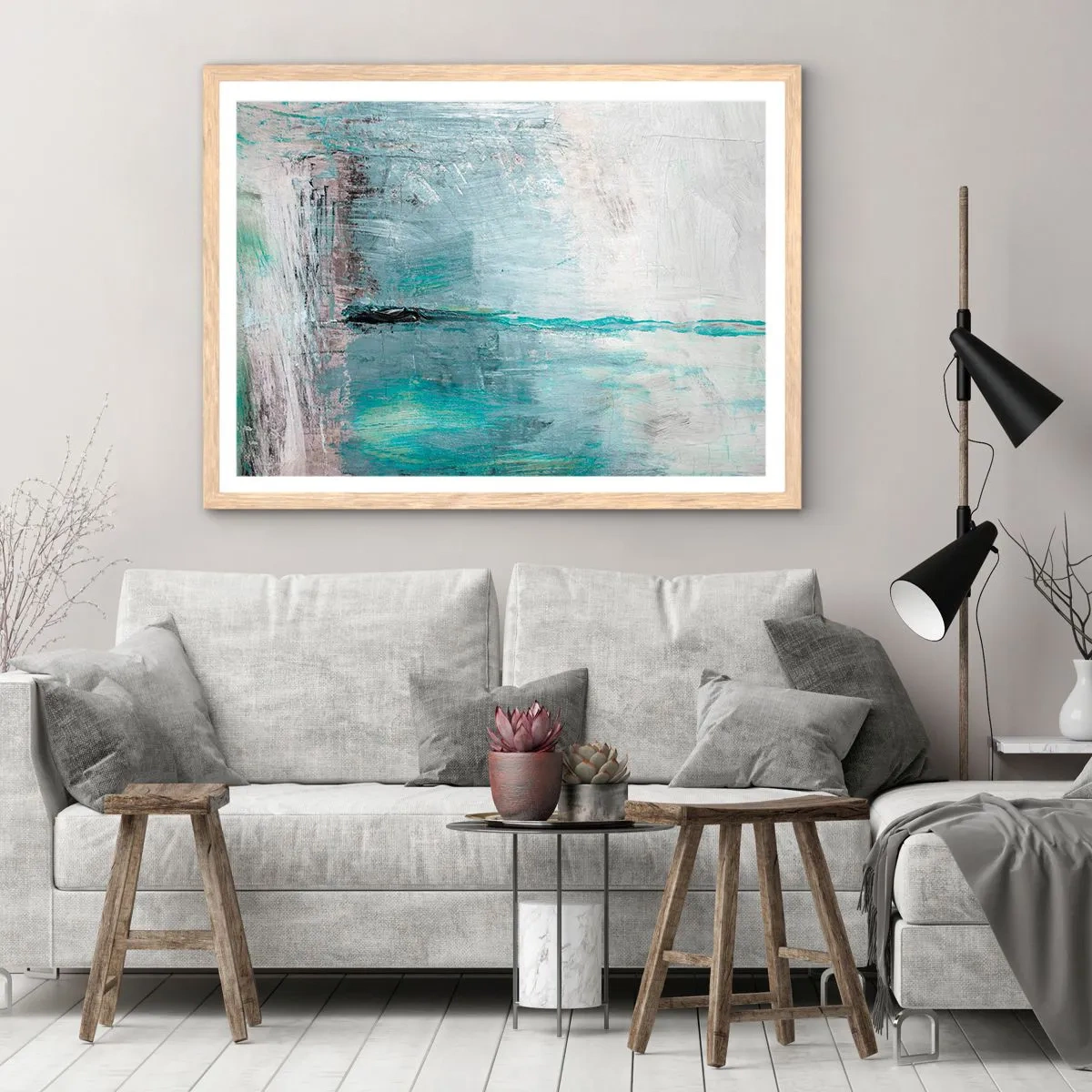 Affiche dans un chêne clair - Poster - Horizontalement en bleu - 70x50 cm