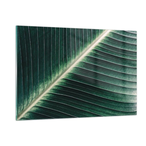 Impression sur verre - Image sur verre - Détail d'une feuille de bananier dans une nuance de vert intense - 120x80cm - Le rythme de la nature - Décoration murale moderne pour le salon et la chambre ARTTOR