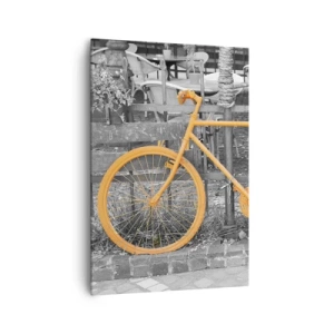 Impression sur toile - Image sur toile - Photographie artistique d'un vélo jaune sur fond noir et blanc - 70x100cm - Allez, je vais attendre ici - Décoration murale moderne pour le salon et la chambre ARTTOR