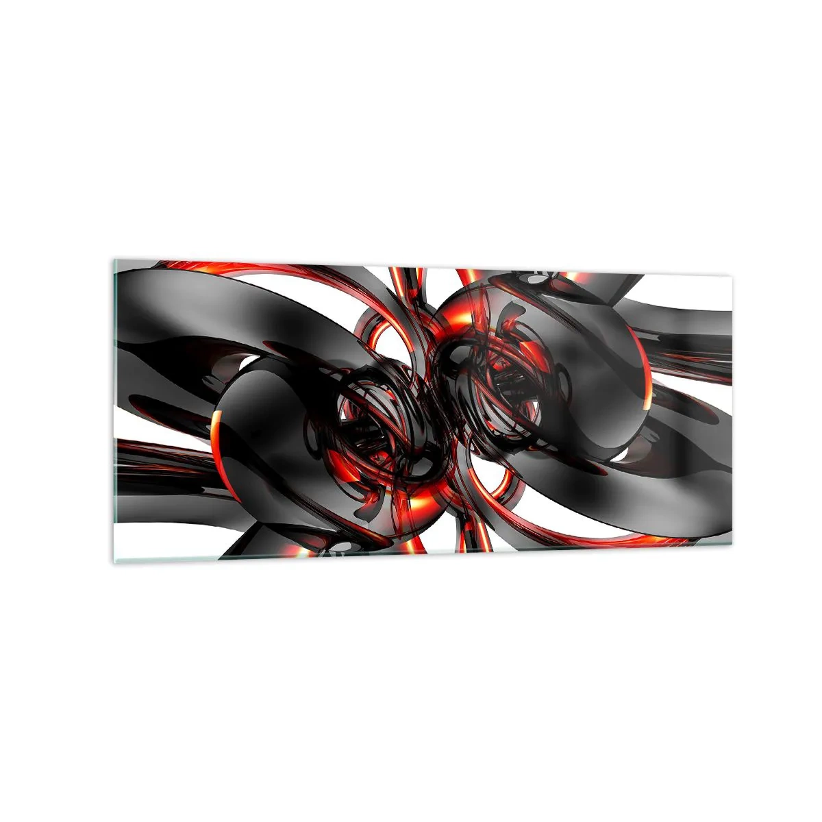 Impression sur verre - Image sur verre - Graphiques 3D abstraits avec des éléments noirs et rouges - 120x50cm - Mouvement de graphite et rouge - Décoration murale moderne pour le salon et la chambre ARTTOR