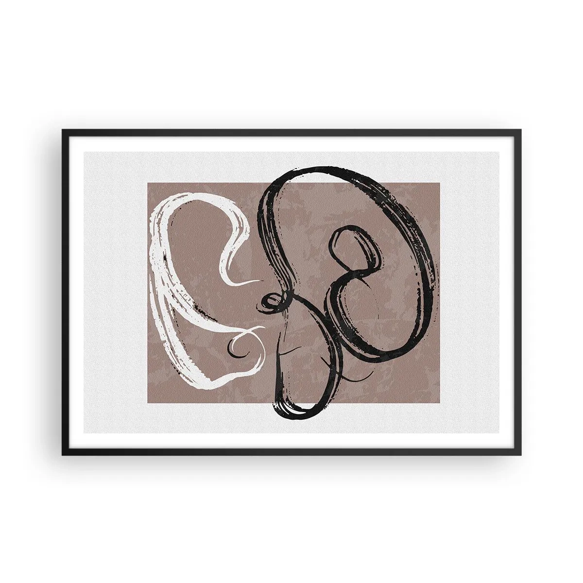 Affiche dans un cadre noir - Poster - Abstraction en noir et blanc sur fond beige - 100x70cm - Composition – la recherche de la plénitude - Décoration murale moderne pour le salon et la chambre ARTTOR