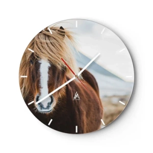 Horloge murale - Pendule murale - Un cheval brun avec une crinière claire sur un paysage de montagne - 30x30cm - Sentez-vous la liberté ? - Décoration murale moderne pour le salon, la cuisine et la chambre ARTTOR