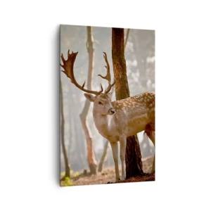 Impression sur toile - Image sur toile - Cerf dans la forêt dans le brouillard du matin - 80x120cm - La lumière de la jeunesse - Décoration murale moderne pour le salon et la chambre ARTTOR