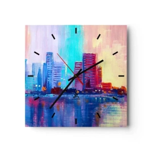 Horloge murale - Pendule murale - Un panorama coloré de la ville dans un style aquarelle - 30x30cm - Baigné de couleurs - Décoration murale moderne pour le salon et la chambre ARTTOR