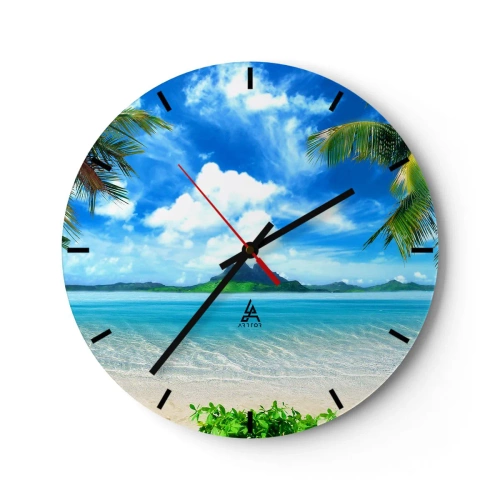 Horloge murale - Pendule murale - Une plage exotique avec des palmiers et une mer azur - 30x30cm - L'azur des tropiques - Décoration murale moderne pour le salon, la cuisine et la chambre ARTTOR