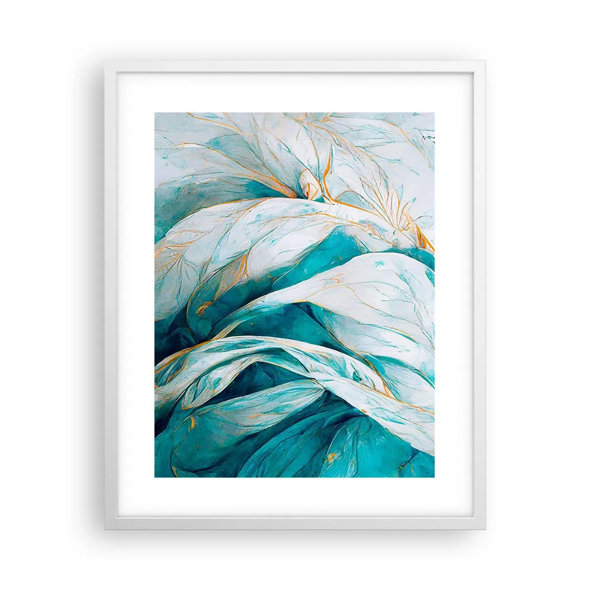 Affiche dans un cadre blanc - Poster - Abstraction bleue avec un motif doré - 40x50 cm