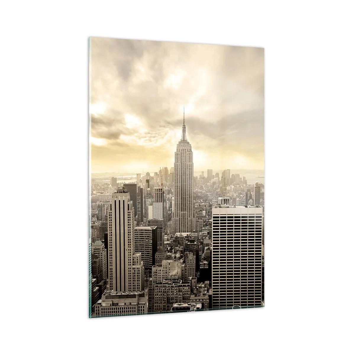 Impression sur verre - Image sur verre - Panorama de la ville avec des gratte-ciels et l'Empire State Building - 50x70cm - New York tissé de gris - Décoration murale moderne pour le salon et la chambre ARTTOR