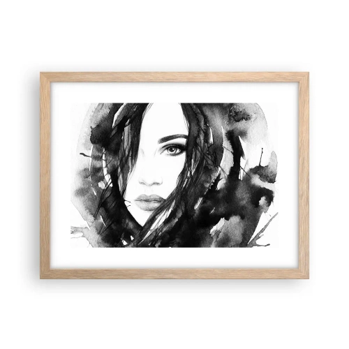 Affiche dans un chêne clair - Poster - Portrait d'une dame en noir et blanc - 40x30 cm