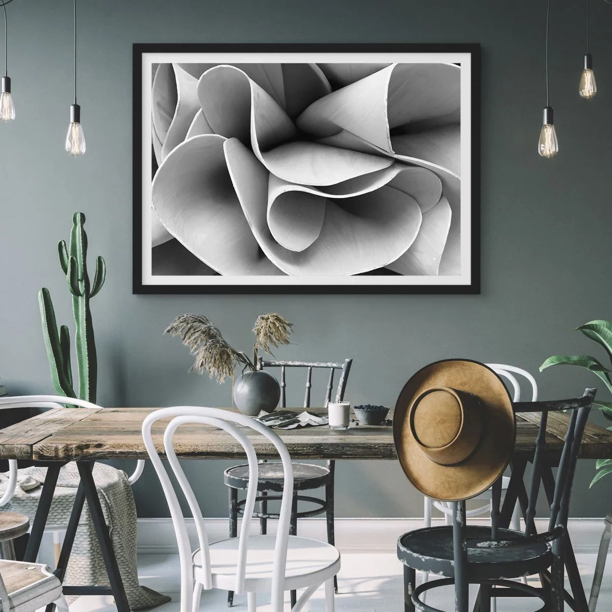 Affiche dans un cadre noir - Poster - Détails en noir et blanc de formes abstraites - 100x70cm - Il s'en passe dans l'espace - Décoration murale moderne pour le salon et la chambre ARTTOR