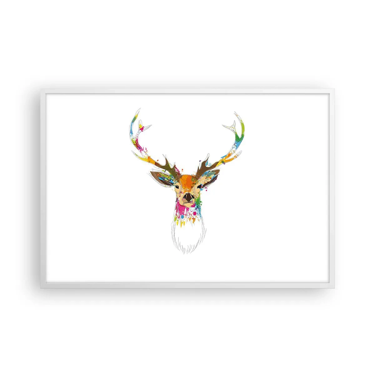 Affiche dans un cadre blanc - Poster - Un cerf doux baigné de couleur - 91x61 cm