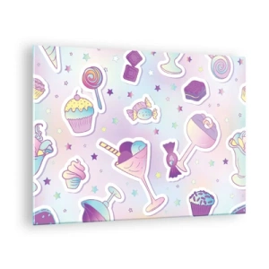 Impression sur verre - Image sur verre - Motif de bonbons colorés sur fond pastel - 70x50cm - Pour que tous les jours soit un anniversaire  - Décoration murale moderne pour le salon et la chambre ARTTOR