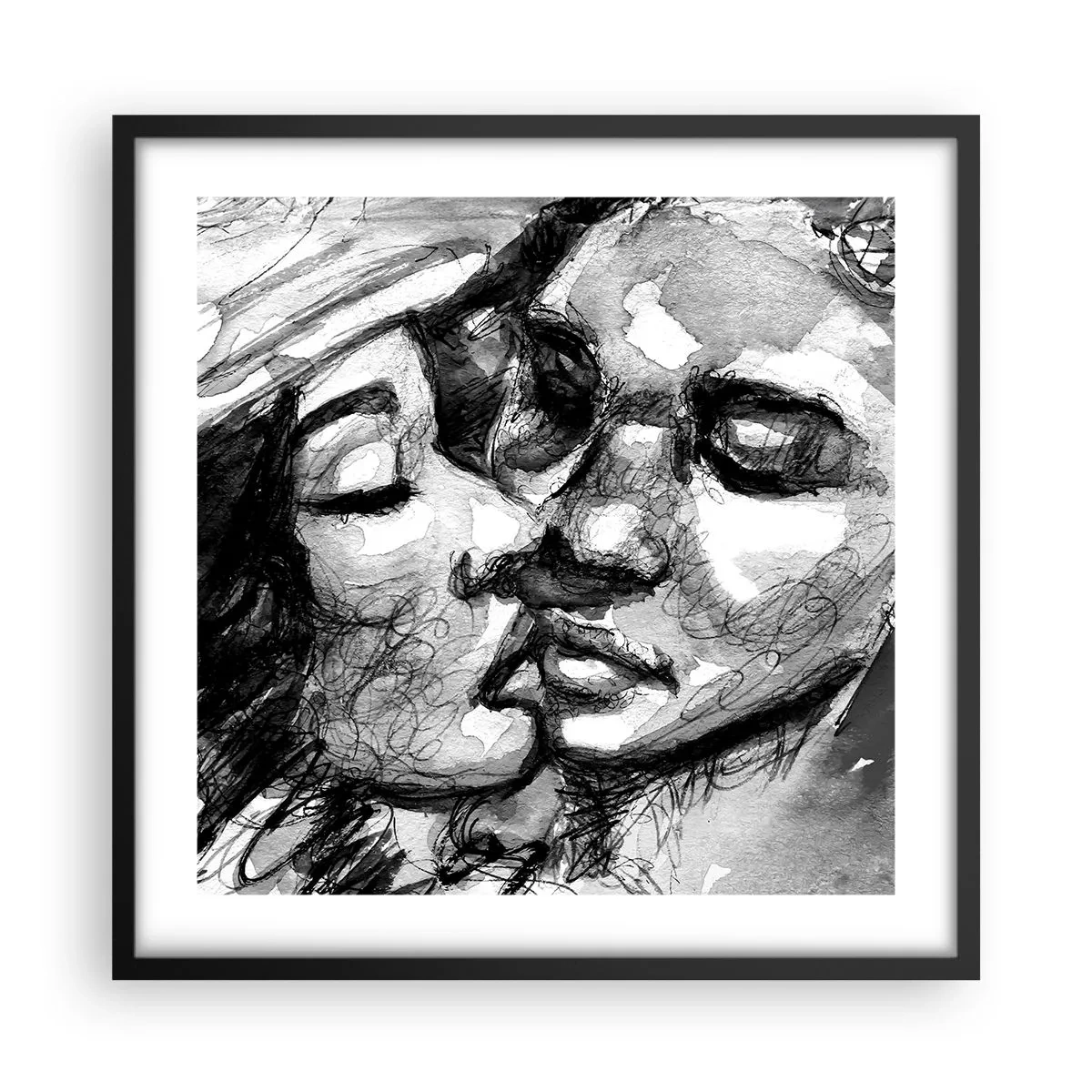 Affiche dans un cadre noir - Poster - Un moment tendre - 50x50 cm