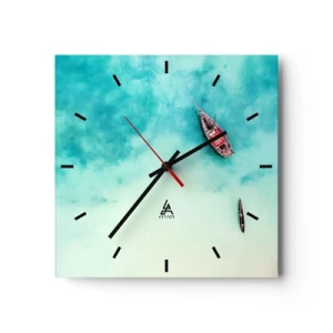 Horloge murale - Pendule murale - Bateaux sur l'eau turquoise vus à vol d'oiseau - 30x30cm - Car sur les plages de Zanzibar, quand il y a un débordement d'eau... - Décoration murale moderne pour le salon et la chambre ARTTOR