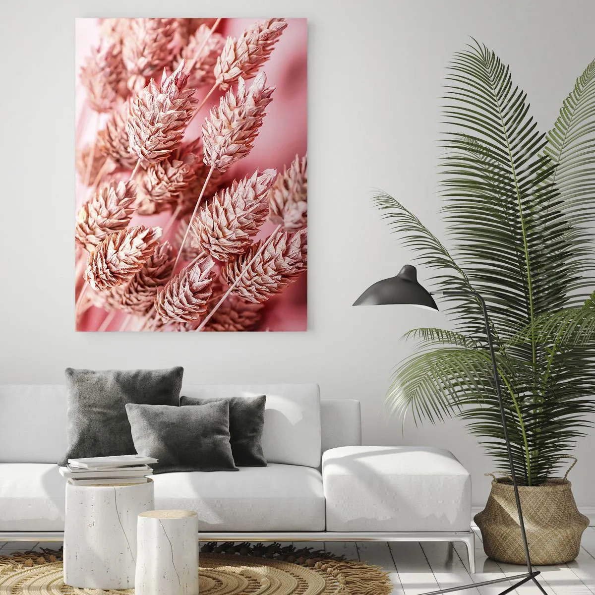 Impression sur verre - Image sur verre - Gros plan des oreilles teintées de rose - 70x100cm - Une cascade florale en rose - Décoration murale moderne pour le salon et la chambre ARTTOR