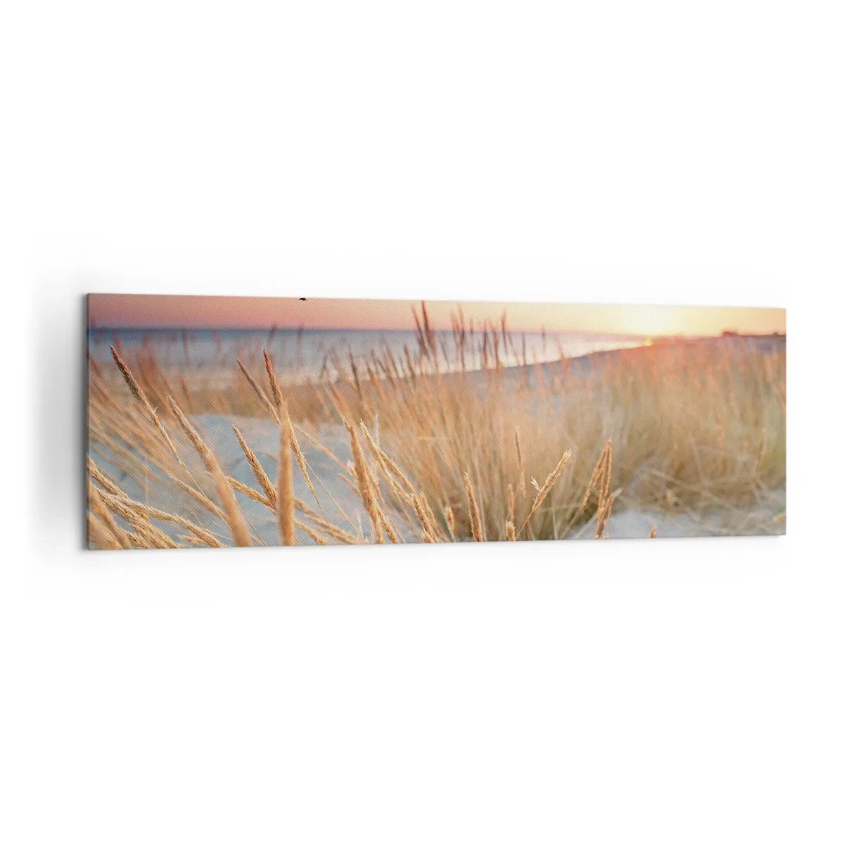 Impression sur toile - Image sur toile - Plage au coucher du soleil avec de hautes herbes - 160x50cm - Berceuse baltique - Décoration murale moderne pour le salon et la chambre ARTTOR