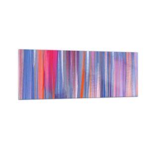 Impression sur verre - Image sur verre - Lignes verticales abstraites dans des tons de bleu et de rose - 140x50cm - Ascension - Décoration murale moderne pour le salon et la chambre ARTTOR