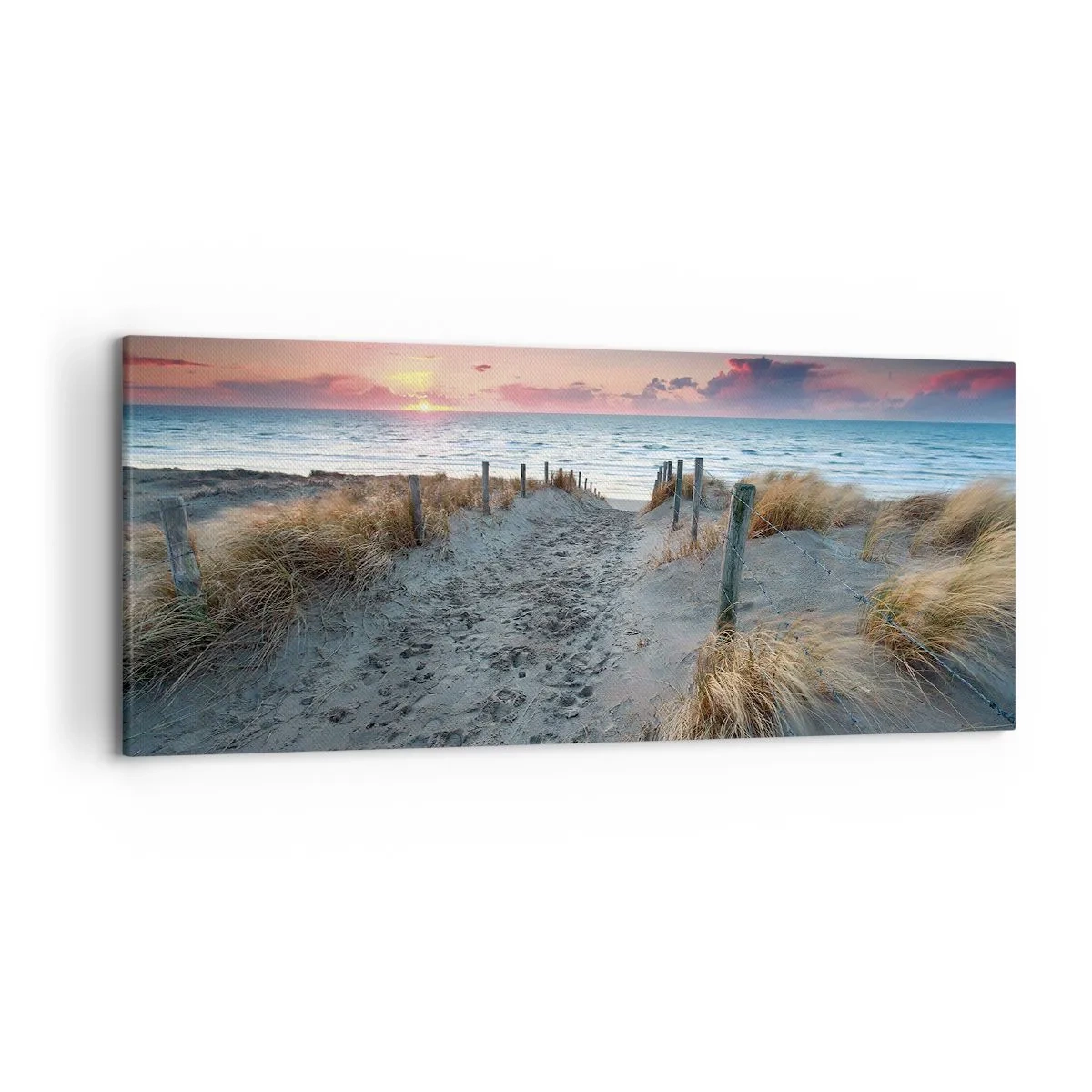 Impression sur toile - Image sur toile - Chemin menant à la plage au coucher du soleil - 120x50cm - Tu as versé l'éclat de l'arc-en-ciel sur les flots - Décoration murale moderne pour le salon et la chambre ARTTOR