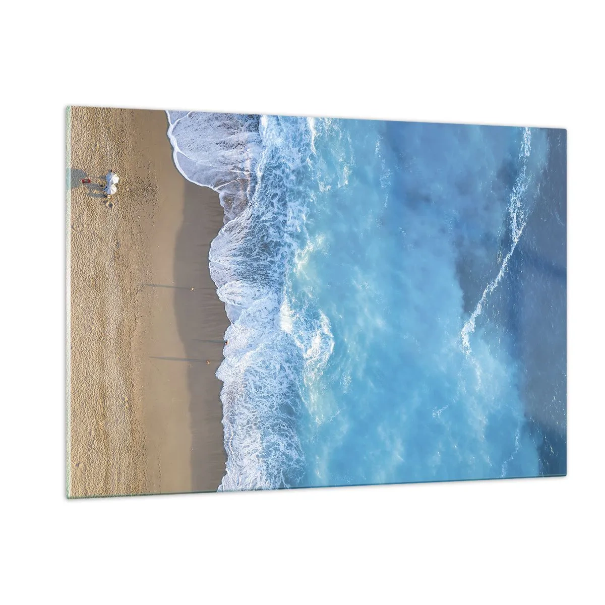 Impression sur verre - Image sur verre - Vue aérienne de la plage et des vagues déferlantes - 120x80cm - La force du bleu - Décoration murale moderne pour le salon et la chambre ARTTOR