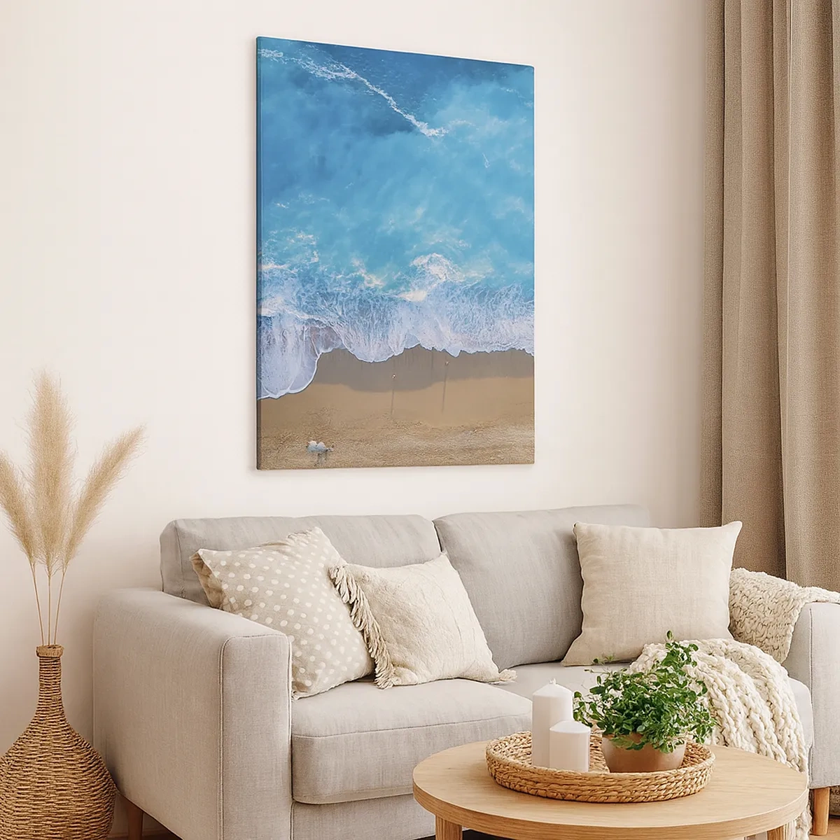 Impression sur toile - Image sur toile - Une vue plongeante sur la plage et les vagues de la mer - 50x70cm - La force du bleu - Décoration murale moderne pour le salon et la chambre ARTTOR
