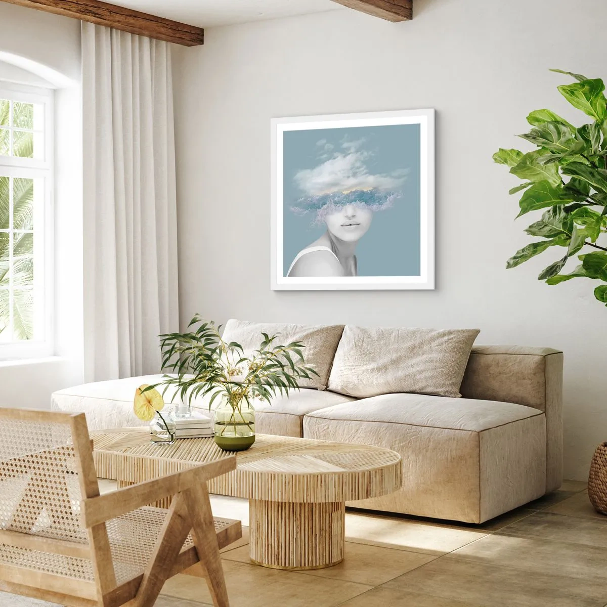 Affiche dans un cadre blanc - Poster - La tête dans les nuages - 60x60 cm