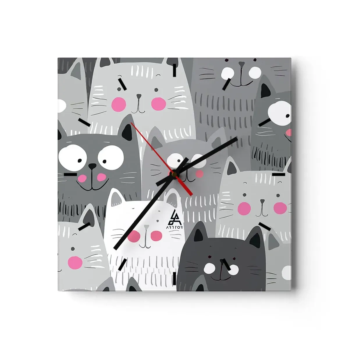 Horloge murale - Pendule murale - Un motif amusant avec des chats dans des tons de gris - 30x30cm - Le monde des chats - Décoration murale moderne pour le salon et la chambre ARTTOR