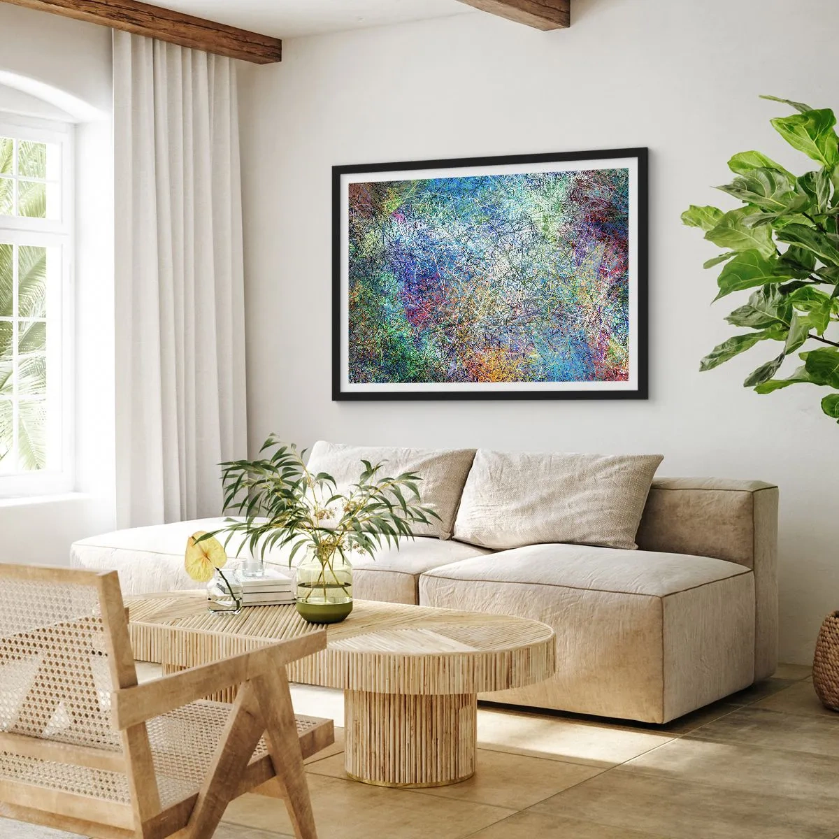 Affiche dans un cadre noir - Poster - Composition abstraite avec des lignes et des textures multicolores - 70x50cm - Ce n'est pas si simple - Décoration murale moderne pour le salon et la chambre ARTTOR
