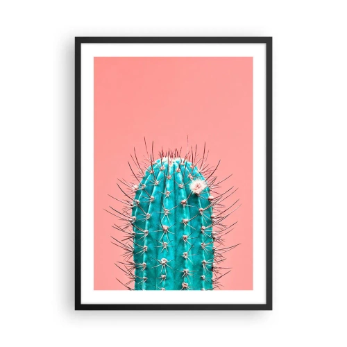 Affiche dans un cadre noir - Poster - Cactus turquoise sur fond rose - 50x70cm - Juste regarde - Décoration murale moderne pour le salon et la chambre ARTTOR