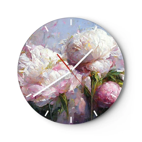 Horloge murale - Pendule murale - Un bouquet de fleurs blanches et roses sur fond bleu - 30x30cm - Un bouquet plein de vie - Décoration murale moderne pour le salon, la cuisine et la chambre ARTTOR