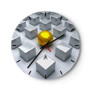 Horloge murale - Pendule murale - Une boule d'or parmi des cubes d'argent - 30x30cm - Pourquoi moi? Composition géométrique - Décoration murale moderne pour le salon, la cuisine et la chambre ARTTOR