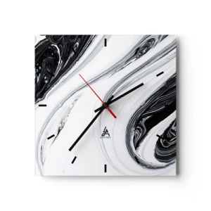Horloge murale - Pendule murale - Abstraction en noir et blanc avec des lignes et des tourbillons dynamiques - 30x30cm - Une combinaison d'opposés - Décoration murale moderne pour le salon et la chambre ARTTOR