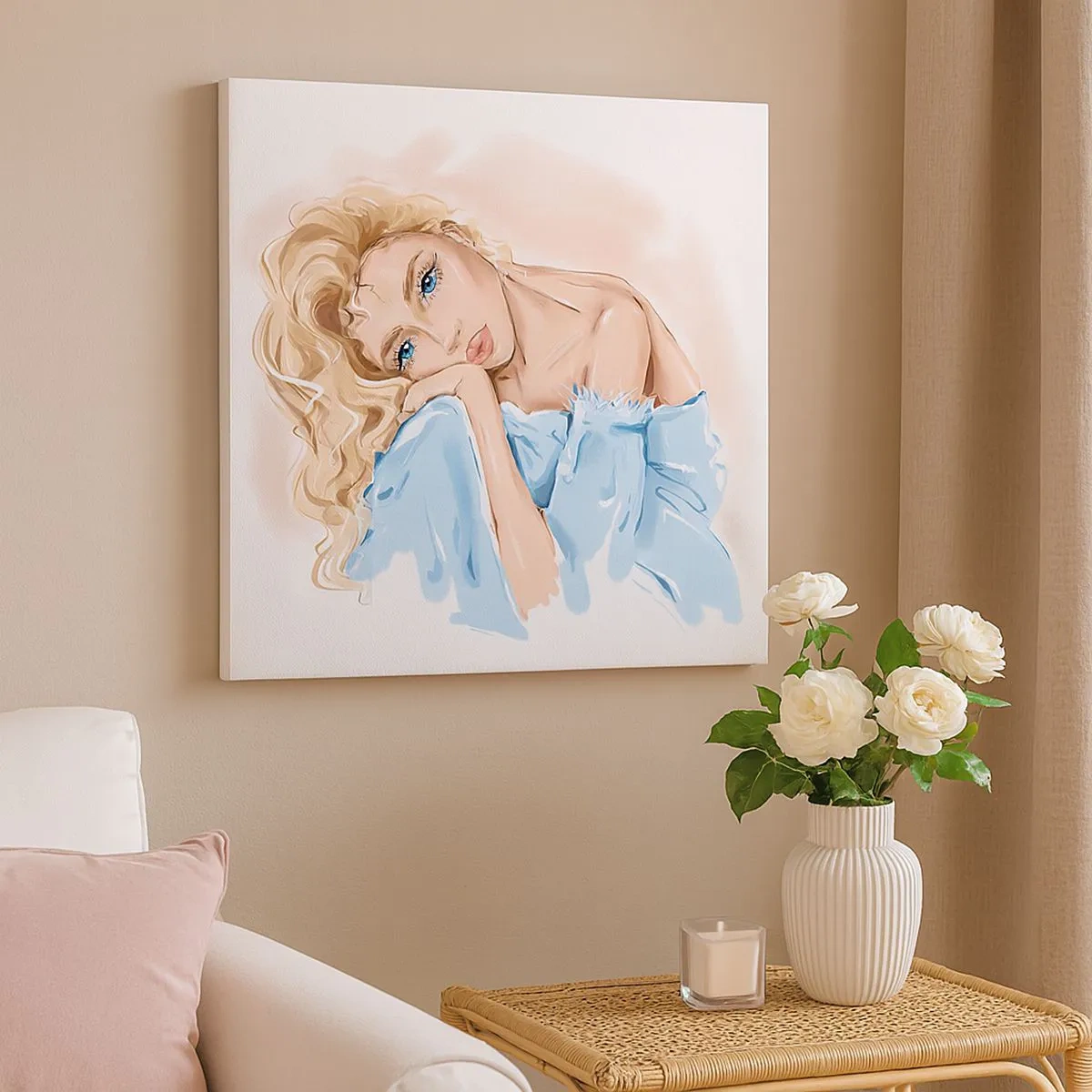 Impression sur toile - Image sur toile - Rêveuse en bleu - 30x30 cm