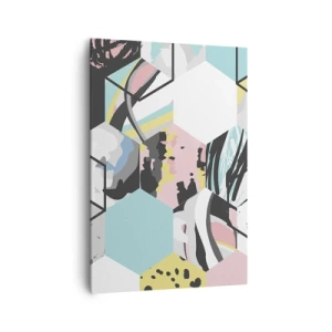 Impression sur toile - Image sur toile - Motif hexagonal géométrique avec des détails abstraits colorés - 70x100cm - Hexagones et cubes en six couleurs - Décoration murale moderne pour le salon et la chambre ARTTOR