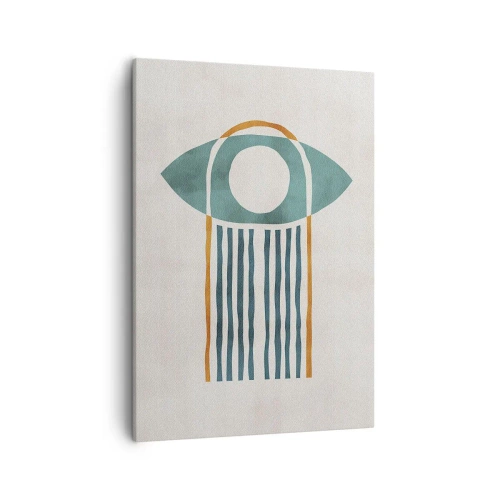 Impression sur toile - Image sur toile - Motif géométrique dans les tons de vert et d'orange - 50x70cm - Signes et rituels - Décoration murale moderne pour le salon et la chambre ARTTOR