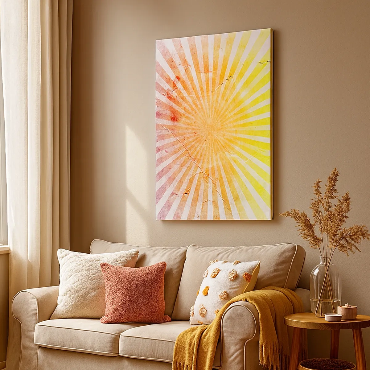 Impression sur toile - Image sur toile - Rayons de soleil dans les tons orange et jaune - 50x70cm - Levant et couchant - Décoration murale moderne pour le salon et la chambre ARTTOR