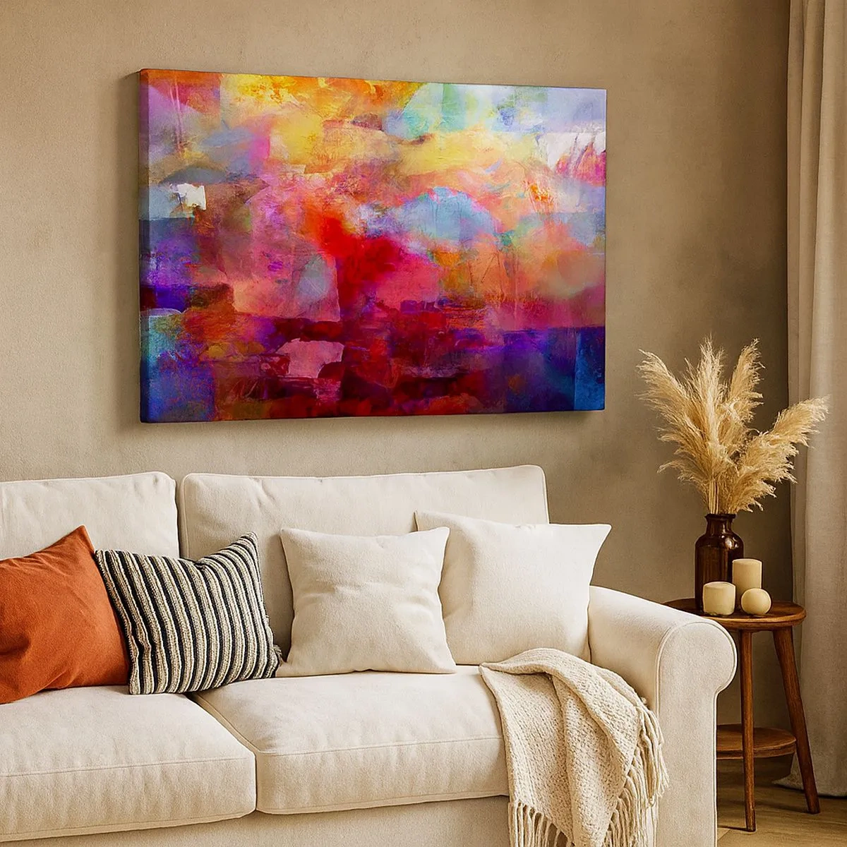 Impression sur toile - Image sur toile - Abstraction colorée dans des tons chauds et froids - 70x50cm - Regardez à l'intérieur de l'arc-en-ciel - Décoration murale moderne pour le salon et la chambre ARTTOR