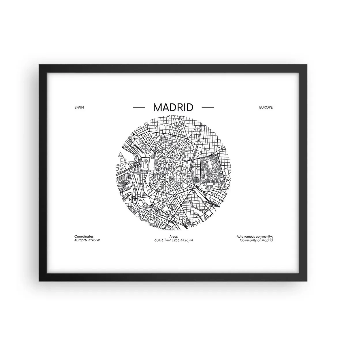 Affiche dans un cadre noir - Poster - Anatomie de Madrid - 50x40 cm