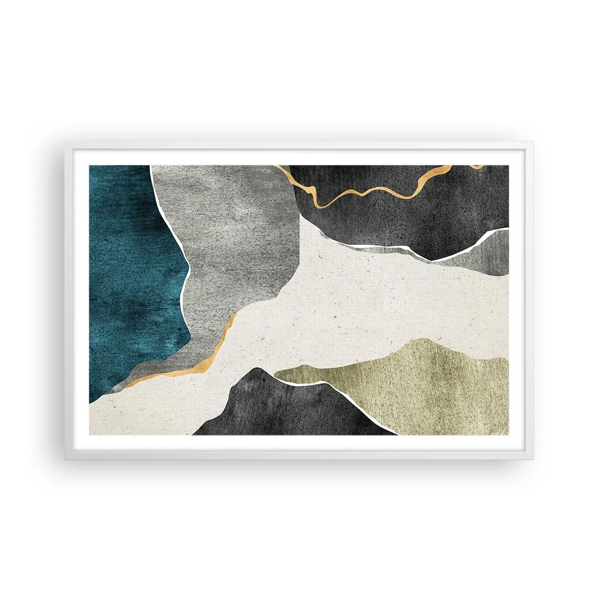 Affiche dans un cadre blanc - Poster - Composition mosaïque avec un fil d'or - 91x61 cm