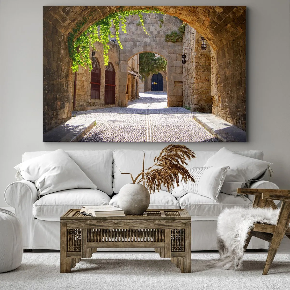 Impression sur toile - Image sur toile - Arches en pierre et rues pavées de style médiéval - 100x70cm - Le cortège apparaîtra bientôt - Décoration murale moderne pour le salon et la chambre ARTTOR