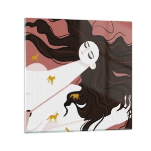 Impression sur verre - Image sur verre - Rêve d'un cheval d'or - 40x40 cm