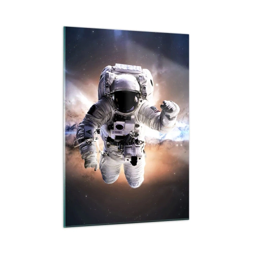 Impression sur verre - Image sur verre - Astronaute dans l'espace avec une galaxie en arrière-plan - 50x70cm - Salutations de l'espace - Décoration murale moderne pour le salon et la chambre ARTTOR
