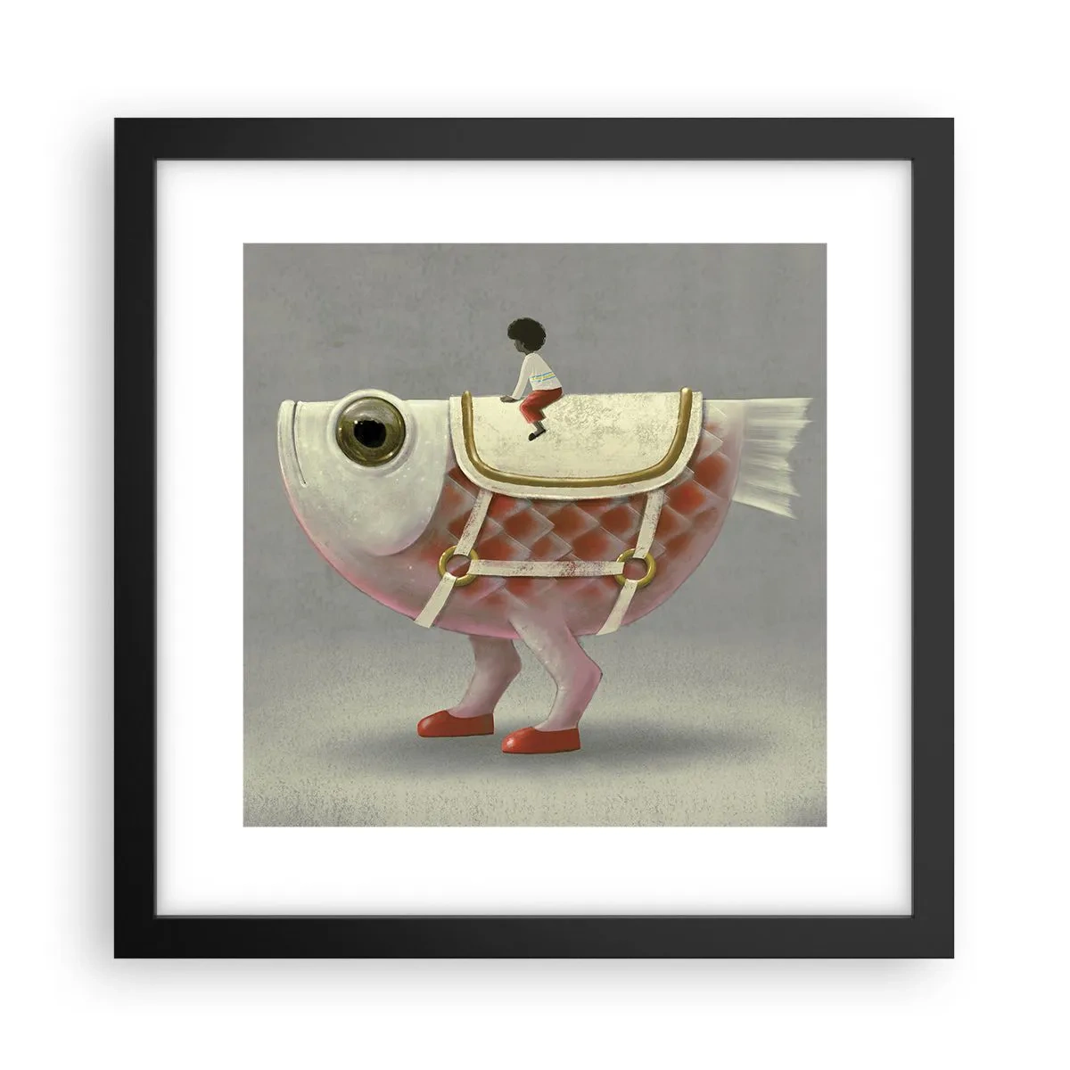 Affiche dans un cadre noir - Poster - Le cavalier poisson - 30x30 cm