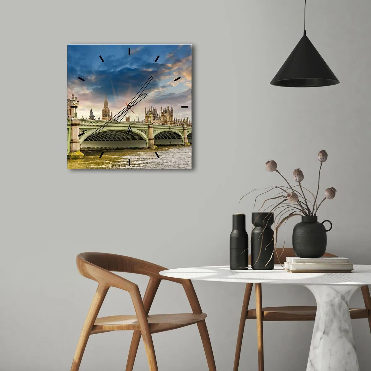 Horloge murale - Pendule murale - Big Ben et le pont de Westminster contre le ciel au crépuscule - 30x30cm - Le temps s'est arrêté dans l'Empire - Décoration murale moderne pour le salon et la chambre ARTTOR