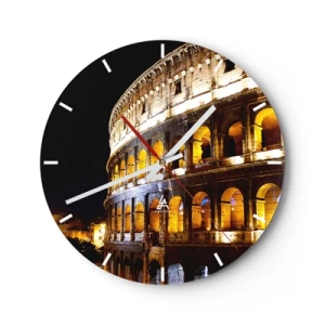 Horloge murale - Pendule murale - Le Colisée illuminé la nuit sur fond noir - 30x30cm - Il est temps de commencer les Jeux - Décoration murale moderne pour le salon, la cuisine et la chambre ARTTOR