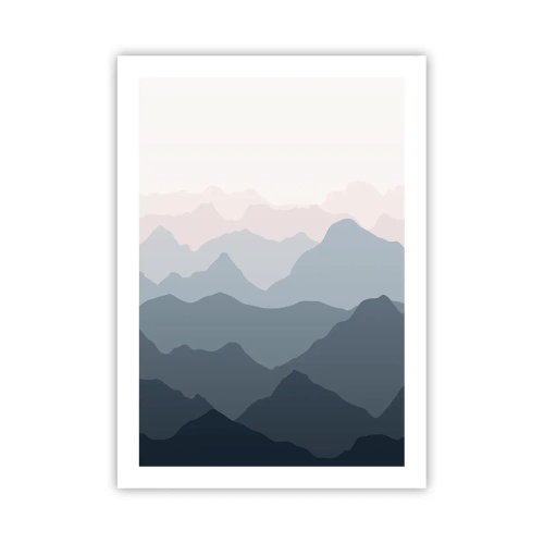 Affiche - Poster - Chaînes de montagnes superposées dans des tons de bleu et de gris - 50x70cm - Vagues de montagnes - Décoration murale moderne pour le salon et la chambre ARTTOR
